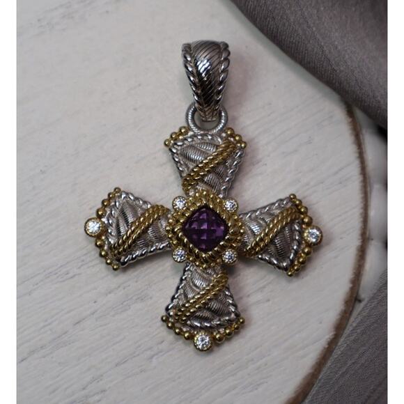 Judith Ripka Sterling Silver Cz & Amethyst Pendant 16.5G / 1.8in - Picture 1 of 4